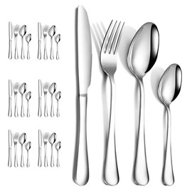 24 Cubiertos de Acero Inoxidable con Cucharas y Tenedores, Set de Cubiertos de Acero Inoxidable Premium Grado Alimenticio, Cubiertos para 6 Personas