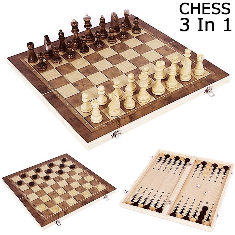 3 in 1 Wooden Chess Set Folding International Chess Entertainment