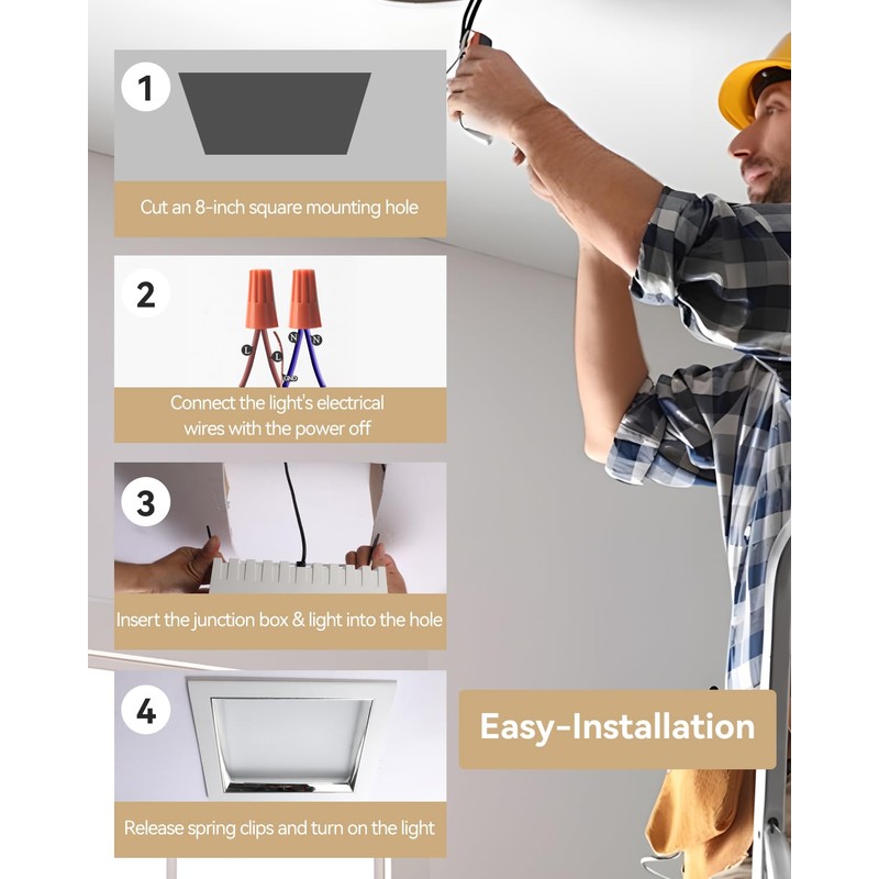 HITOO 8 Inch Square Recessed Light 5000K Anti-Glare LED Ceiling