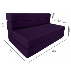Danfuton Twin Lounger Folding Foam Mattress, Foldable Sofa Bed Sit Sleep 6x39x80 Purple