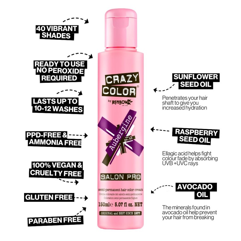 Crazy Color Aubergine Semi-Permanent Hair Dye 150ml