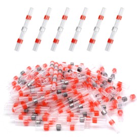 Uenhoy 150 Pcs Solder Seal Wire Connectors 22-18 AWG Red Heat Shrink Butt Connectors, Waterproof Insulated Electrical Splice Wire Terminals for Boat Truck Trailer Automotive Marine