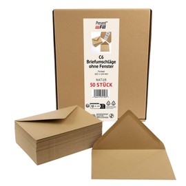 PresentFil® 100 x Envelopes Natural Brown C6 - 162 x 114 mm without Window I 100% Recycled Kraft Paper I 120 g/m² Thick I Blue Angel Certified I Made in Germany