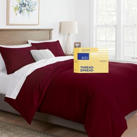THREAD SPREAD King/Cal King Duvet Cover, 600 Thread Count Sateen 3Pc Egyptian Cotton Duvet Cover Set, 100% Pure Cotton Comforter Cover, 2 Pillowshams, Zipper Closure, 7 Corner Ties -(Burgundy)