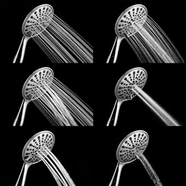 Couradric Handheld Shower Head, 6" Chrome Face 6 Spray Setting Shower Head with High Pressure, Brass Swivel Ball Mount and Extra Long Flexible Stainless Steel Hose