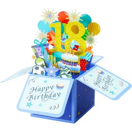 PAITOK 3D Birthday Card,Pop Up Birthday Cards Birthday Gifts Happy Birthday Card Greeting Cards with Envelope For Boys Girls Men Women (Blue,18th)