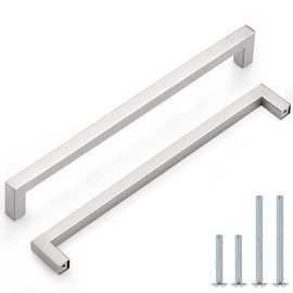Probrico 10 Pack Square Dresser Pulls Stainless Steel 10" Holes Distance Cabinet Drawer Handles Brushed Nickel 10-1/2 inch Total Length