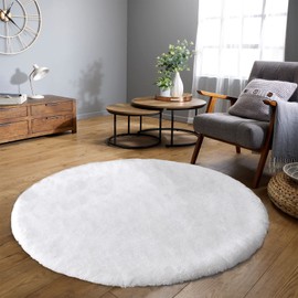 Latepis White Circle Rug Round Rugs 6ft Faux Rabbit Fur Rug for Living Room Washable Fluffy Rug for Kids Room Bedroom Rug Furry Shaggy Rug for Dorm Nursery Room