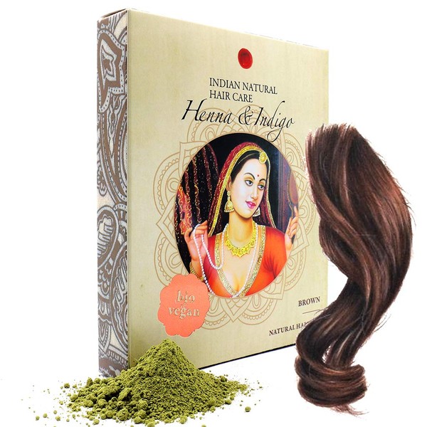 Henna & Indigo Powder - Brown Hair Dye - Fresh & Pure Organic - 7oz - Indian Natural Hair Care