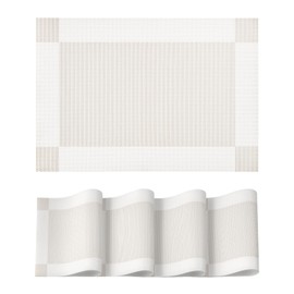 Artoid Mode Beige Crossweave Vinyl Non-Slip PVC Set of 4 Placemats, Wipeable Washable Woven Place Mats For Home Holiday Party Dining Table