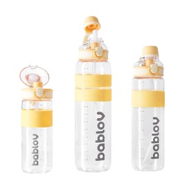 Resuable Water Bottles with Straw, Leak Proof Water Bottles Plastic BPA Free, Water Bottles for Gym, Fitness, Outdoor Sports, 30 oz, Yellow