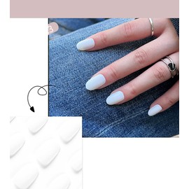 24PCS Medium False Nails with Glue Stickers,Round Full Cover Acrylic Nails Press on Nails no Glue,Matte White French Fake Nails Stick on Nails for Women and Girls Nail Art.