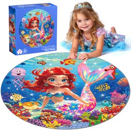 72 Pieces Mermaid Shimmery Floor Jigsaw Puzzle for Kids Preschool Educational Learning Toys Birthday Gifts for Ages 4-6 3-5 Girls
