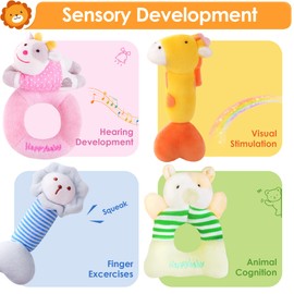 iPlay, iLearn Plush Baby Rattle Toys, Newborn Girls Boys Gift Basket, Infant Farm Stuffed Animal, Soft Barn Set, Sensory Tumny Time, 1st Unique Shower Easter Stuffer 2 3 4 6 9 12 18 Month Toddler 1 Yr