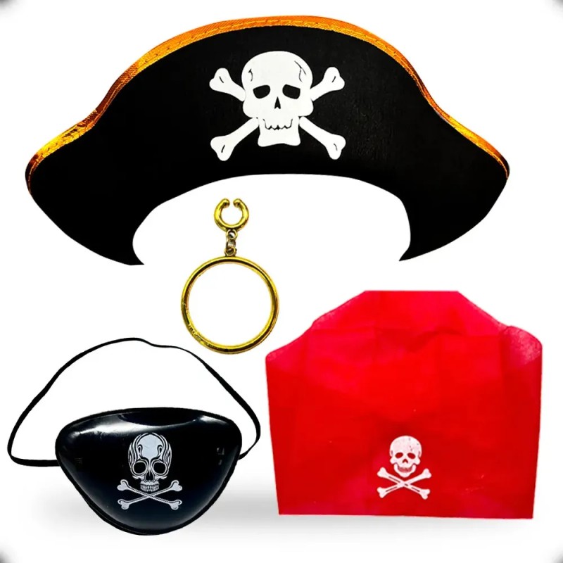 Sombrero Pirata Dorado Y Parche Calavera Capitán Halloween