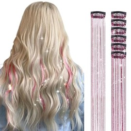 6PCS Clip en Ha Tinsel Set 23.6 pulgadas Fay Peluca Pieza Accesorios Ha brillantes Extensiones Ha Glitter r Mujeres Gls Niños Festival Fiesta Uso
