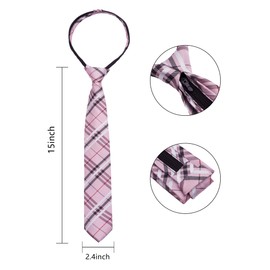 Alizeal Boys 15inch Tartan Stripe Pre-tied 6cm Zipper Skinny Necktie for Kids School Tie for Age 8-14, Pink Stripe