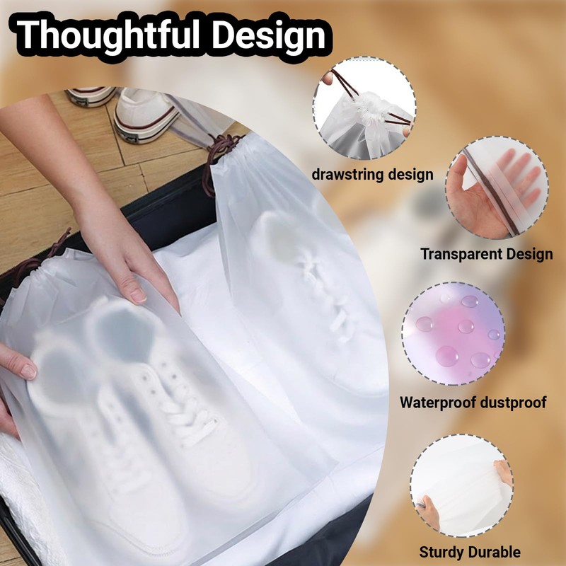 8 Pack Waterproof Travel Drawstring Shoe Bags, Transparent Portable Shoe