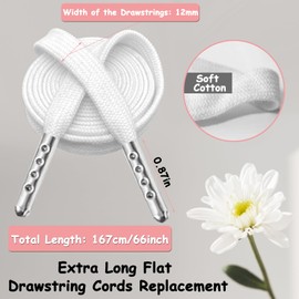 8 Pcs Cotton Drawstring Cords Replacement 66Inch XL Lengthened Flat Hoodie Strings with 2 Pcs Metal Easy Threader Tool for Hoodies Shorts Sweatpants Jackets Pants Trunks Coats