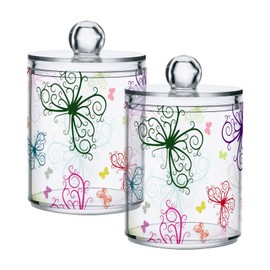 GEDAKO Qtip Holder with Lid Set, 10oz Clear Glass Canister Apothecary Jars Bathroom Organizers Storage Accessories Vanity Containers Colorful Butterfly,2 Pack