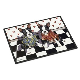 Caroline's Treasures PPP3249JMAT Boston Terrier Puppy Love Doormat 24x36 Front Door Mat Indoor Outdoor Rugs for Entryway, Non Slip Washable Low Pile, 24H X 36W
