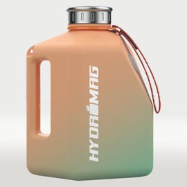 HYDROMAG Trinkflasche 2,7 l - XL Wasserflasche ideal für Sport, Fitness, Yoga & Outdoor inkl. Magnet-Handy-Halterung, BPA-Frei, auslaufsicher & robust (türkis-orange)