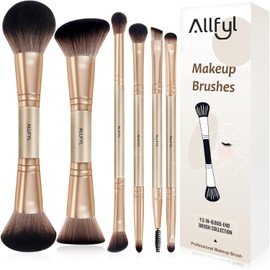 Set de Brochas de Maquillaje 6 Piezas Doble Punta, 12 en 1 Juego de Brochas para Maquillaje, Brocha para Base de Maquillaje, Rostro y Ojos, Ideal para Viaje