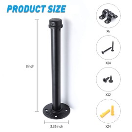 3/4" Industrial Black Iron Pipe Shelf Brackets, Rustic Wall Mounted DIY Shelving Brackets Hanging Custom Pipe Brackets for Floating Shelves (6, 8")