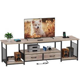 eiskah TV Stand with Fabric Drawers and Power Outlets for 75 70 65 Inch TV, Entertainment Center with Open Storage Shelves, Industrial TV Media Console Table for Living Room Bedroom Office
