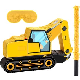 Aoriher Construction Dump Truck Piñata with Blindfold and Bat Construction Party Supplies Tractor Excavator Piñata for Kids Truck Birthday Decor(Excavator)