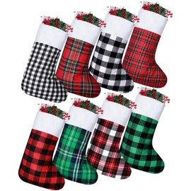Tatuo 8 Pieces Christmas Stockings Buffalo Plaid Stocking Fireplace Bone Hanging Stockings Fabric Xmas Stocking Pet Stocking Christmas Ornament for Family Christmas Holiday Party (10 x 17.5 Inches)