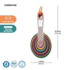 Farberware 12-Piece Measuring Cup and Spoon Set – Color-Coded Kitchen Measuring Tools with Easy-Read Markings, Nesting Design for Compact Storage, Dishwasher Safe