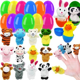 VEALIZUU 12 Pack Easter Eggs with Mini Plush Animals Finger Puppets Toys for Kids, Perfect for Easter Egg Hunt Game, Easter Party Favors, Easter Gift for Kids