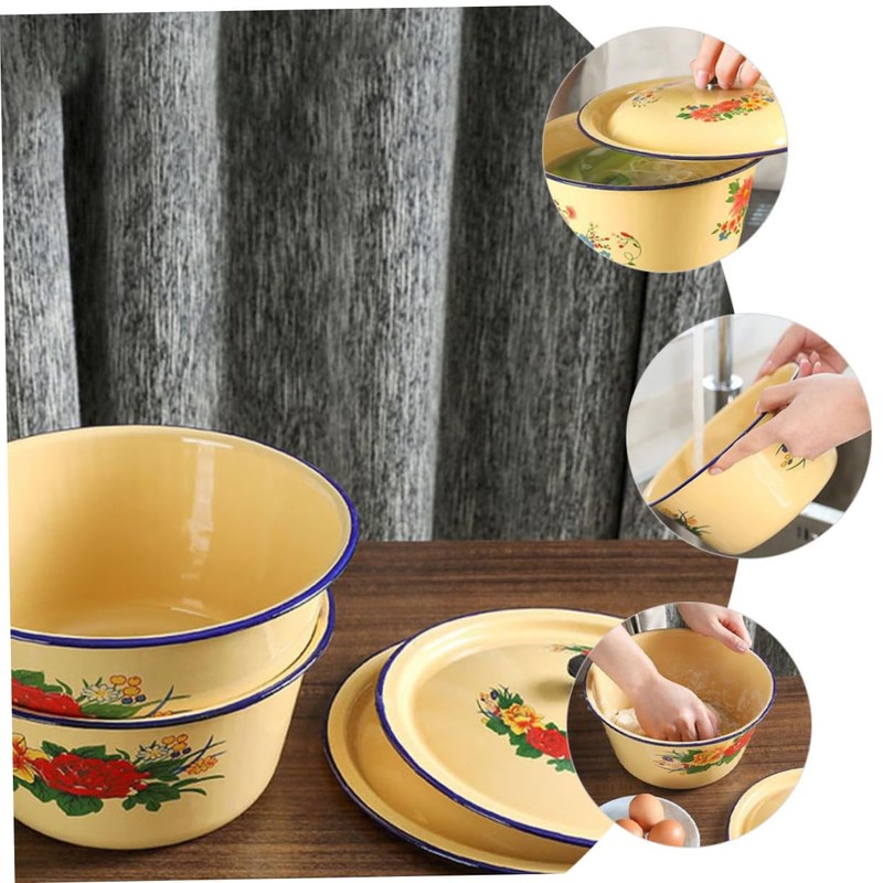 Mobestech Retro Enamel Mixing Bowl Lard Oil Storage Canister Decorative