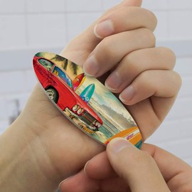 Red Classic Muscle Car Beach with Surf Boards Double-Sided Oval Nail File Emery Board Set 4 Pack