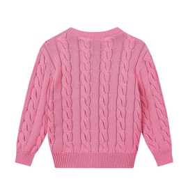 SMILING PINKER Little Girls Boys Aran Cardigan Toddler Cable Knitted Crew Neck Button Up Chunky Sweater Jacket(Pink,8-9Years)