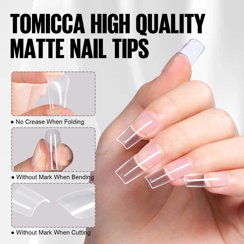 TOMICCA Medium Square Nail Tip and Glue Kit, 240Pcs Square