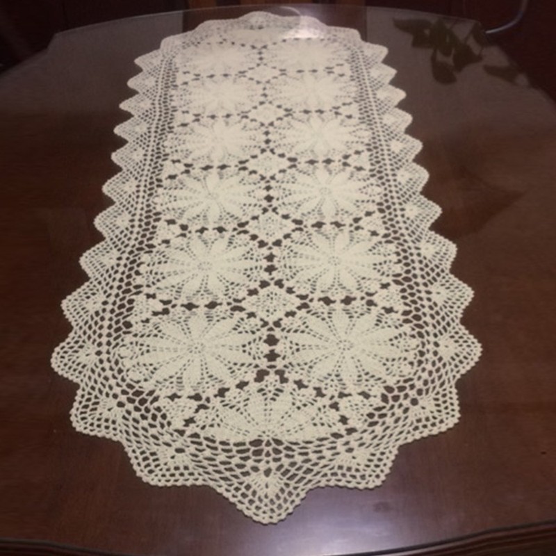 Yizunnu Handmade Oval Table Runner Cotton Lace Beige 50 x