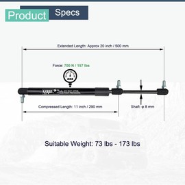 2 Pack 20" 700N/157lb Gas Struts Lift Supports for Truck Bed Covers