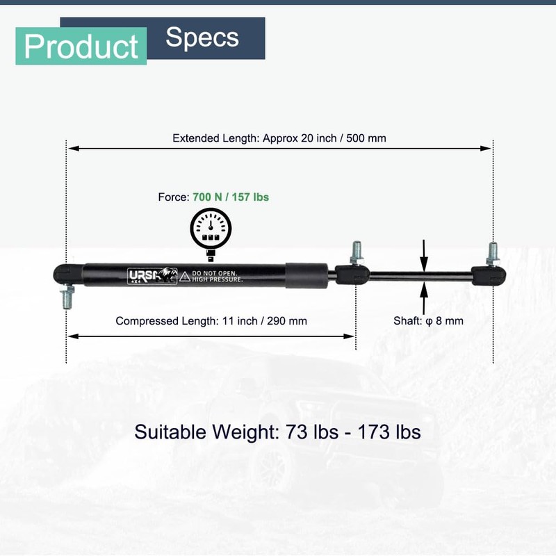 2 Pack 20" 700N/157lb Gas Struts Lift Supports for Truck