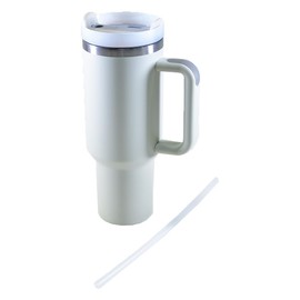 Kögler 13121 - Tazza Termica con Cannuccia e Manico, 1200 ml, Tazza isolata a Doppia Parete in Acciaio Inox e plastica, Tazza da caffè Riutilizzabile in Bianco Guscio d'uovo