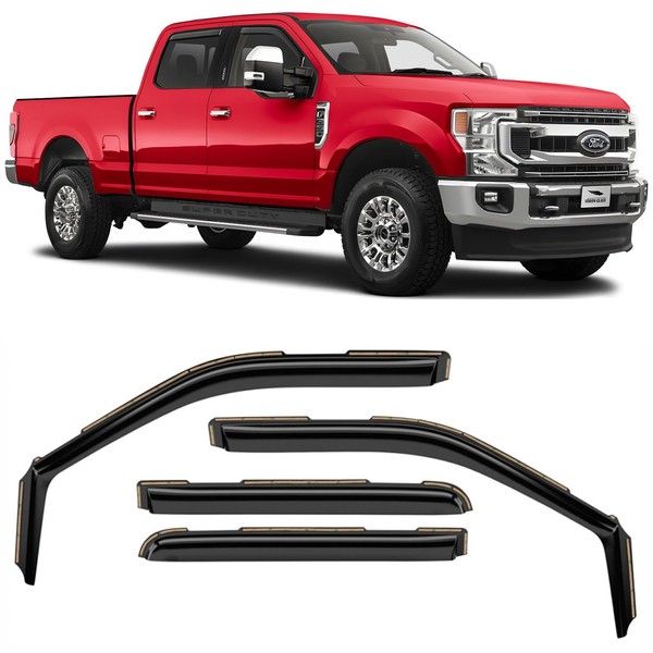 Voron Glass in-Channel Extra Durable Rain Guards for Ford F250 to F550 Super Duty 2017-2022 Crew Cab, Window Deflectors, Vent Window Visors, 4 Pieces - 200289