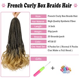 French Curl Crochet Braids 14 Inch 6 Packs Goddess Box Braids Crochet Hair Pre Looped French Curly Braiding Hair Crochet Box Braids With Curly Wavy Ends Synthetic Hair Extensions (#1B/27)