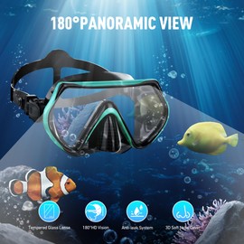 EXMUJO Snorkeling Gear for Adults,Snorkel Set Diving Mask Scuba Gear Swim Goggles with Nose Cover and Dry Top Snorkel Tube Kit Tempered Glass 180°Panoramic View