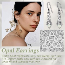 Suplight 925 Sterling Silver Celtic Knot Opal Dangle Earrings Dainty October Birthstone Earrings for Women Teen Girls