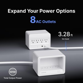 Gitryin Desktop Charging Station with Multiple Outlets, 8 AC Heavy Duty Surge Protector Power Strip for Home Office, Flat Plug Wall Mount Extension Cord Compatible with Retractable Charger, White