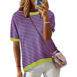 Zeagoo Womens Summer Tops Dressy Casual Short Sleeve Sweaters Crew Neck Lightweight Knit Tops Loose Blouse Basic Shirts