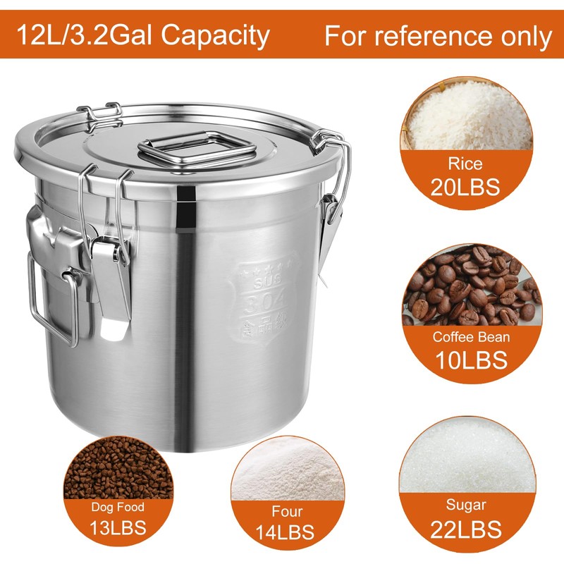 DYNAMI 304 Stainless Steel Airtight Canister for Kitchen, 3.2Gal/405oz Flour