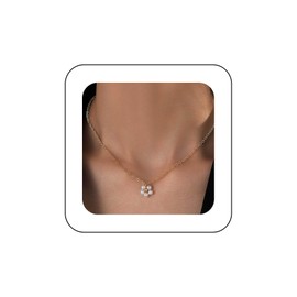 Inilbran Boho Pearl Flower Necklace Vintage Flower Choker Necklace Gold Pearl Bead Necklace Minimalist Pearl Flower Necklace Chain Jewelry for Women and Girls