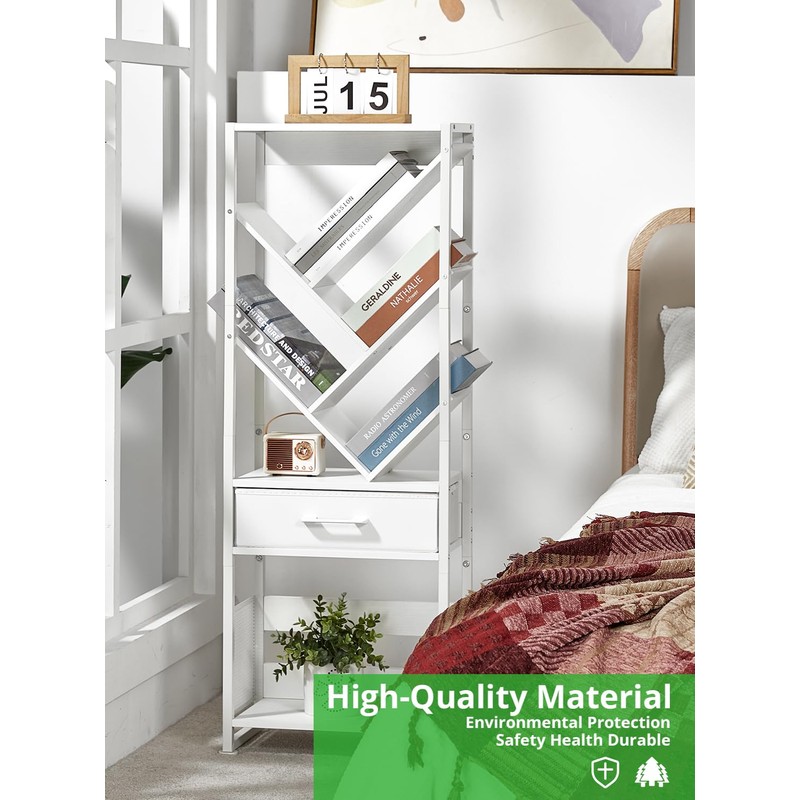 ZEXVIDA Bookshelf with Drawer,8 Tier Tree Bookcase Retro Floor Standing